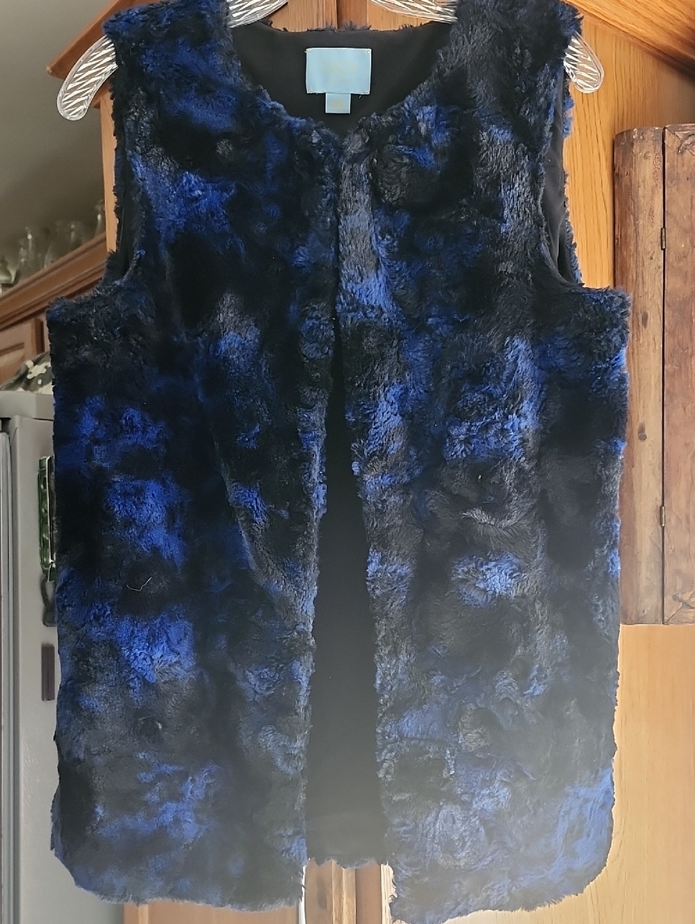 CeCe By Cynthia Steffe Blue and Black Faux Fur Vest Small
